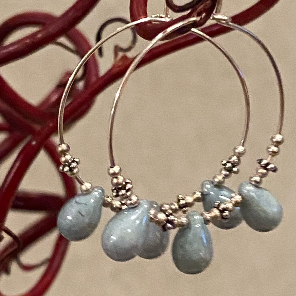 Powder blue and silver hoop earrings